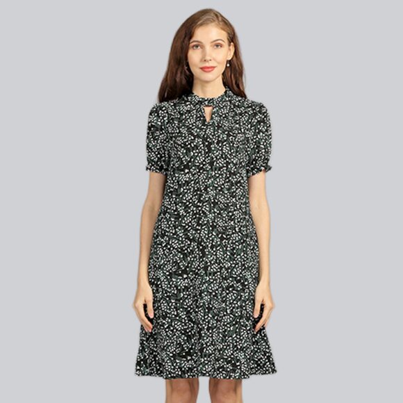 Dresses & Skirts - Pocket short sleeve straight over the knee A-line floral dress is slimming